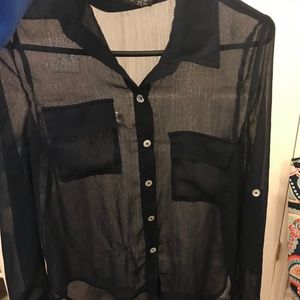 Navy See through Blouse